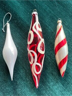 Lot 3 Vintage Icicle Tear Drop Christmas Ornaments Glass Mica Glitter unsilvered